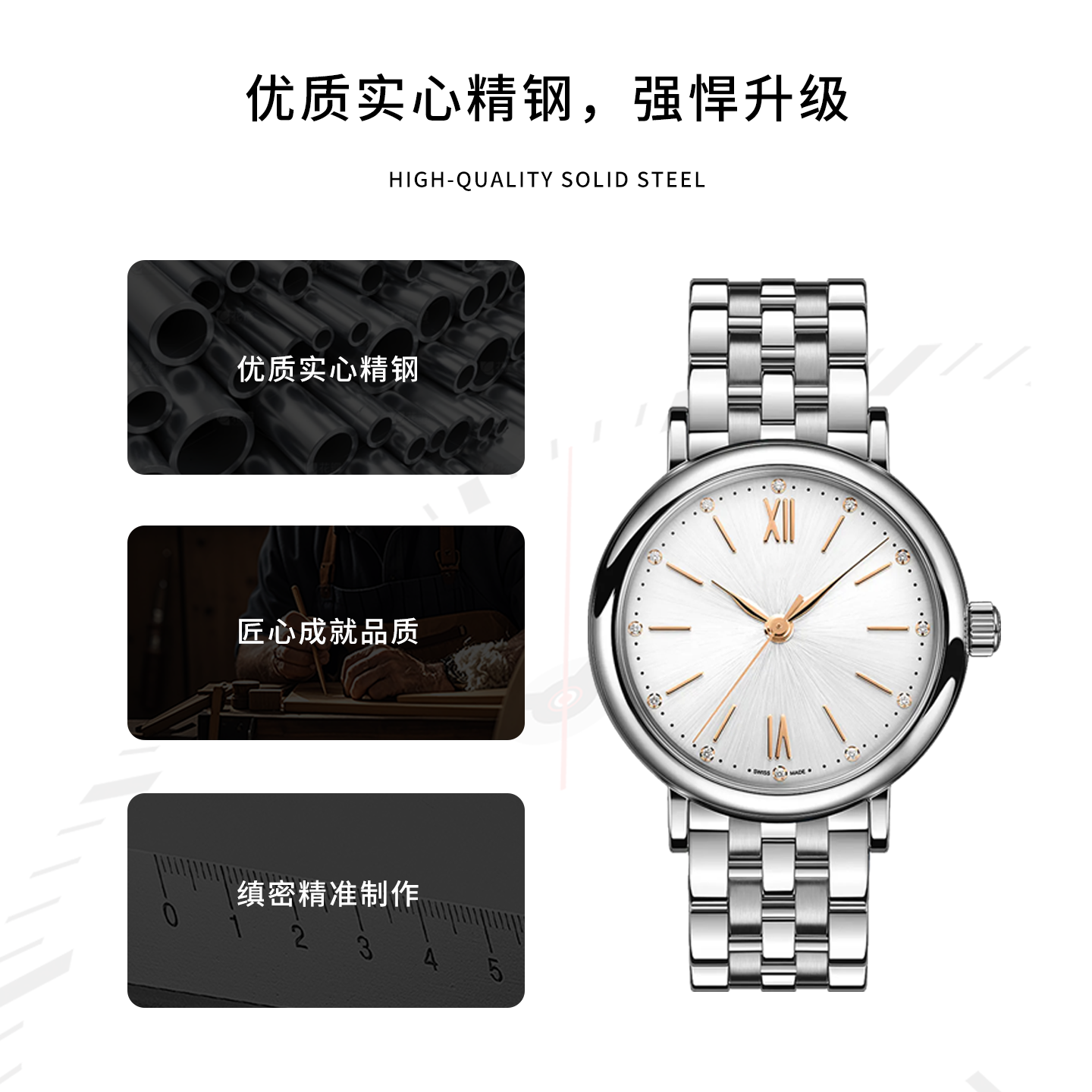 适配IWC铂涛菲诺IWC万国柏涛菲诺月相计时实心精钢男女同款钢带