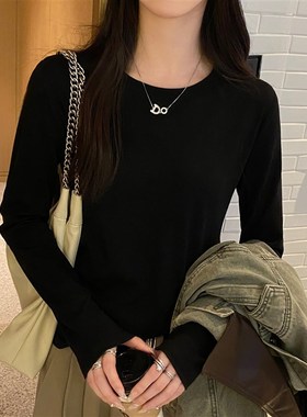 女t恤长袖20j2l3新款秋装白色打底衫内搭秋冬宽松显瘦正肩上衣