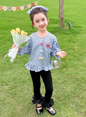 儿童新款2024春秋季韩版休闲女小ED童长袖衬衫套装女宝宝秋装外穿
