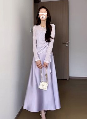 法式紫色吊带气g质连衣裙子女早秋季C2024年新款高级感韩系减龄套