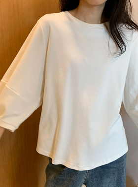 2023秋季白色长袖nt恤女装欧货别致小众宽松设计感灯Y笼袖棉质上