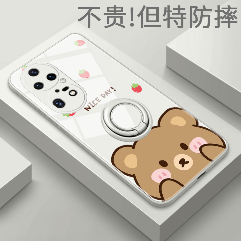 适用于华为p50pro手机壳女款新p40pro液态硅胶防摔保护套p40夏季超薄磁吸指环支架PRO可爱卡通潮牌熊情侣外壳
