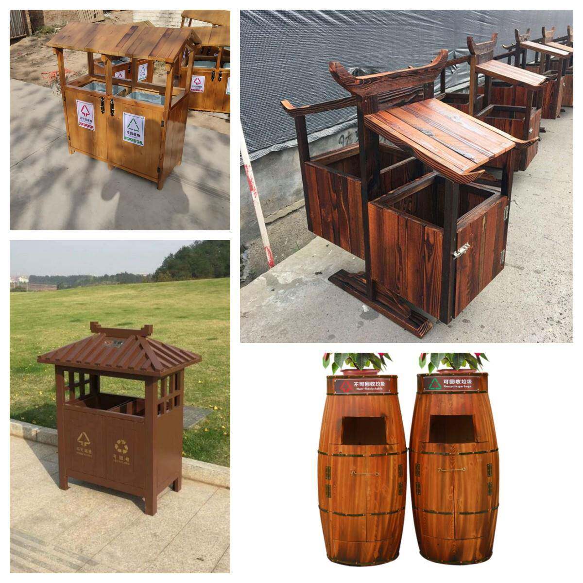 户外垃圾桶公园街道环卫防腐木垃圾分类箱庭院复古木质垃圾箱厂家