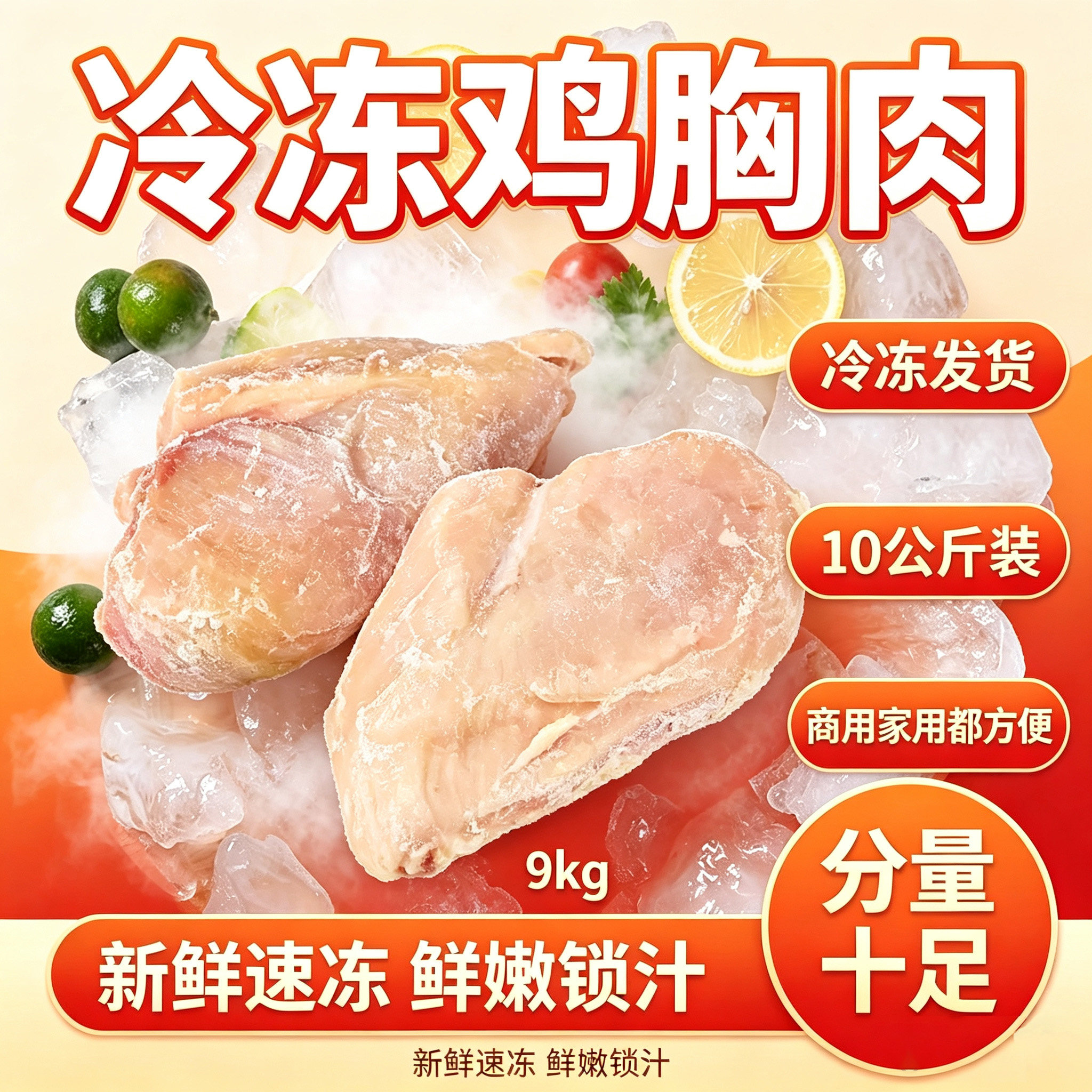 冷冻鸡胸肉冷冻鸡脯肉健身代餐宠物鸡胸肉新鲜低脂大胸10kg囤货
