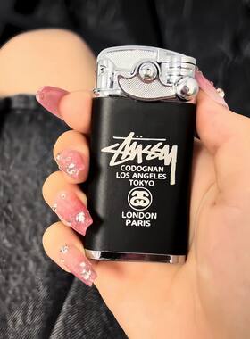 欧美潮牌斯图西打火机STUSSY机械铝合金黑化防风直冲可充气礼物