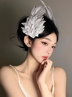 天使之翼Lolita羽毛夹子头饰发夹黑白双色刺绣cos摄影拍照发饰女