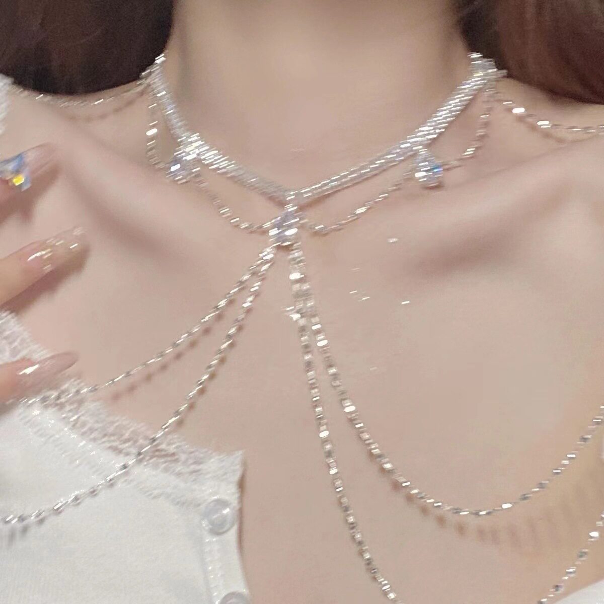 轻奢礼服配饰流苏肩链时尚镶钻身体链小众高级感气质项链水钻胸链