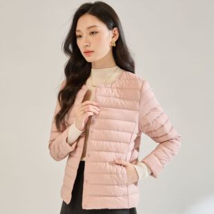 26春内胆粉色圆领轻薄内穿白鸭绒保暖短款轻便打底羽绒服女外套