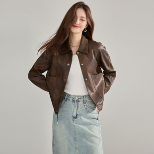 26春新款 抽绳港风夹克上衣 翻领复古外套女流行短款