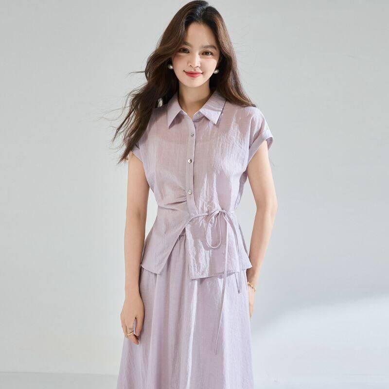 26夏季 紫雾醋酸天丝 高奢凉感透气极简气质通勤套装