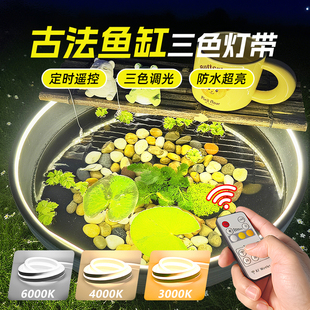 古法鱼缸三色灯带造景装饰专用灯条户外防水自粘氛围感插电即亮灯