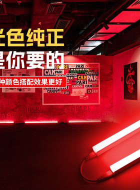 红光led灯 220v长条中国红T5 T8一体化氛围光管照明线条红色灯管