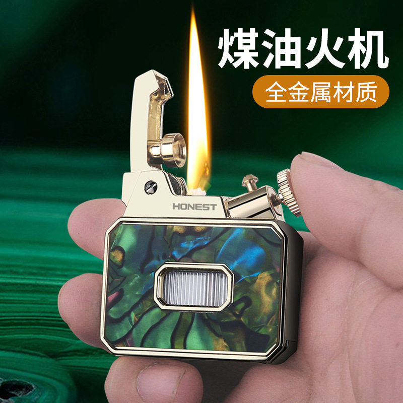 高档煤油打火机怀旧弹射按压复古老式个性透明高颜值送男友礼物潮