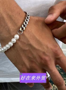 Chain Pearl Bracelet Men Hip Hop Simple Couple Bracelet项链