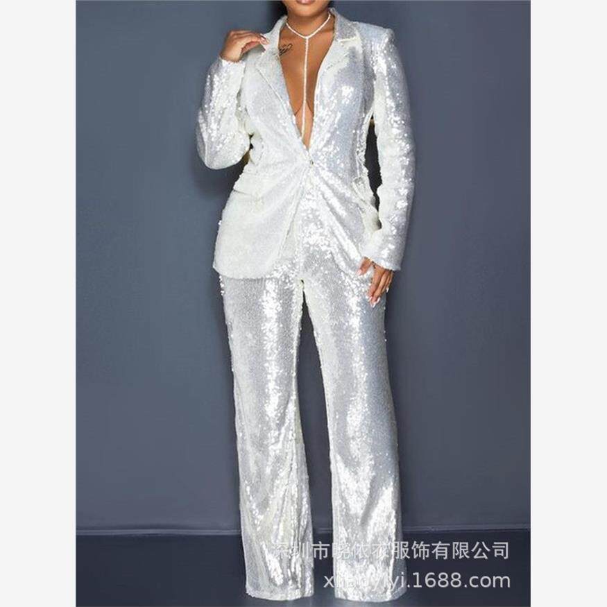 3XL plus size sequin suit for women大码女士亮片时尚西服套装