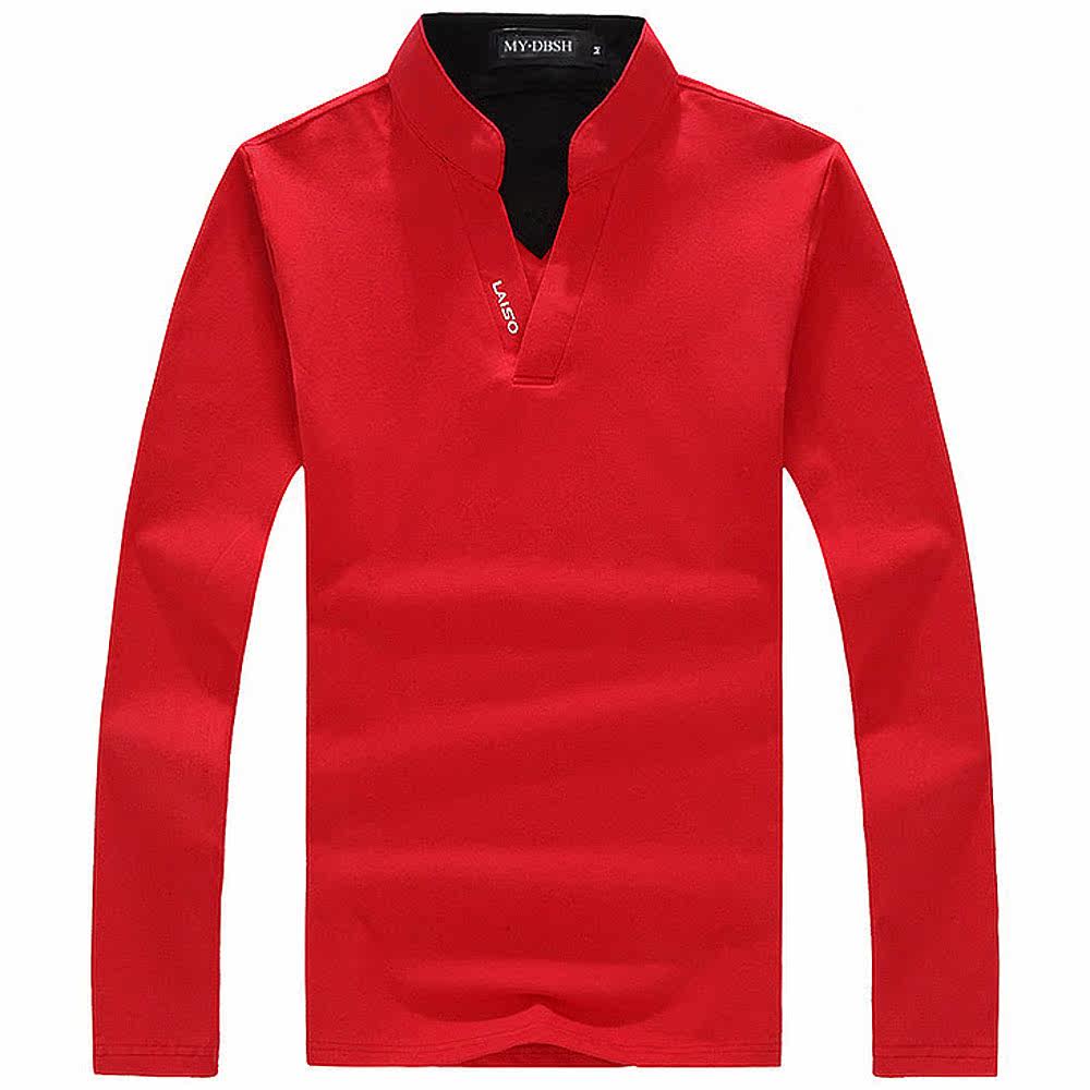 拼接修身长袖t恤 男纯棉休闲大码 polo衫 men's Cotton T Shirts
