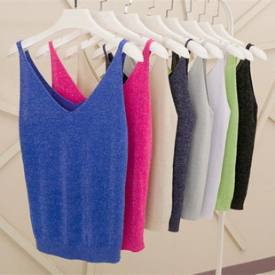 Women Sexy Knitted Vest Slim Camisole Short Bright Thin