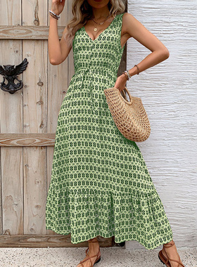 summer women dresses print ladies skirt 夏季印花无袖女连衣裙