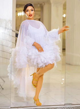 非洲性感白色天鹅裙礼服配吊带裙Africa Women Sexy White Dress