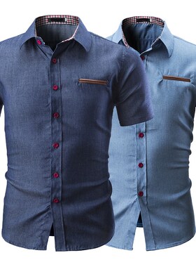 衬衫Men s Summer Casual Jeans Shirt Short Sleeve Jean Shirts