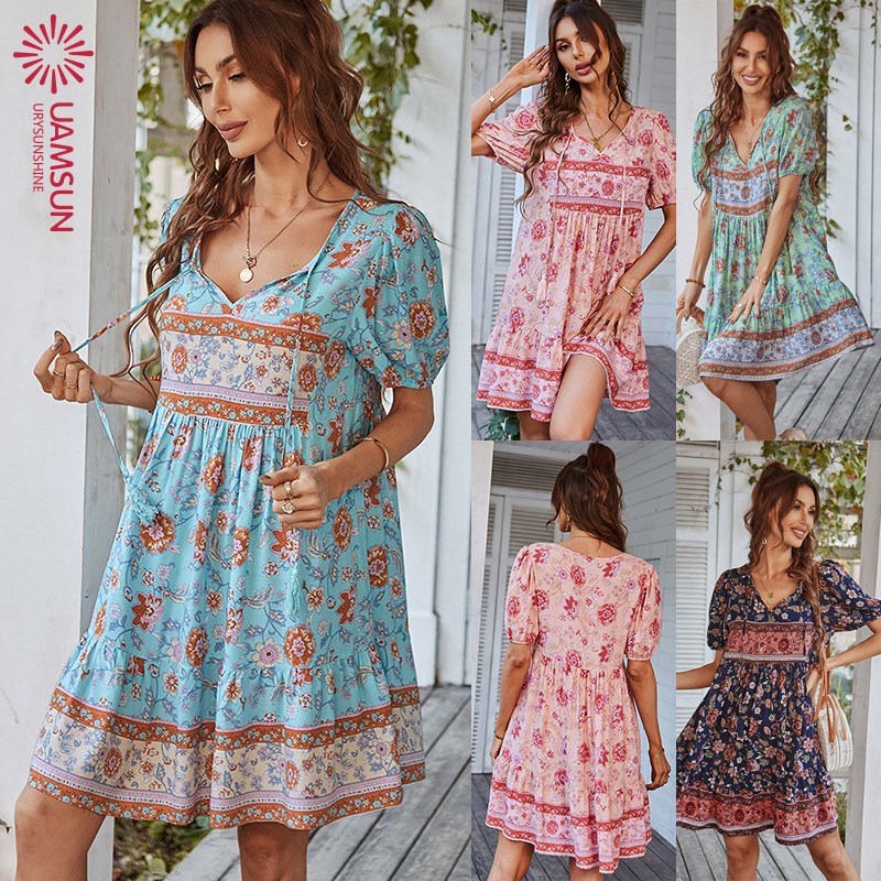 Bohemian dress Printed skirt波西米亚连衣裙休闲度假风印花裙子