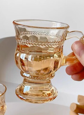 小众琥珀色拿铁咖啡杯甜品玻璃杯ins风家用高颜值女酸奶饮品杯