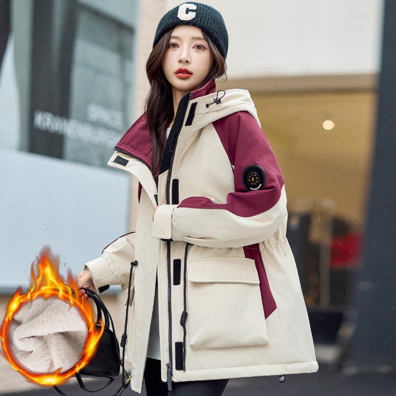 派克服女款加绒加厚2026年新款冬季爆款宽松冲锋工装户外棉服外套图片