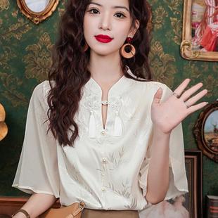 马面裙搭配上衣 新中式 国风流苏盘扣提花衬衫 女夏季 高级感别致短袖