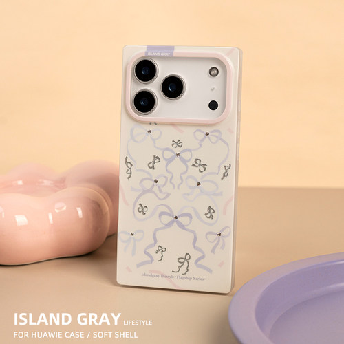 灰岛钻石蝴蝶结方形手机壳
