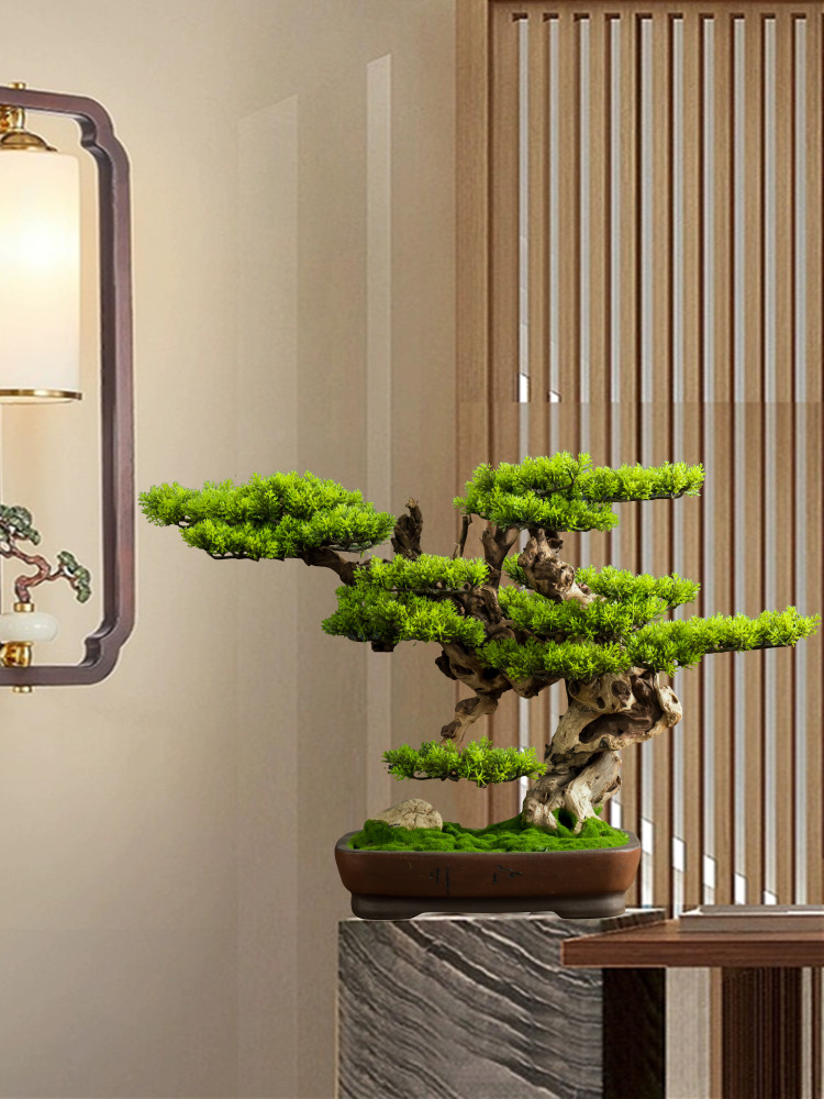 模拟迎宾松盆景假树客厅入口茶室桌面装饰龙柏植物绿色植物绿色装