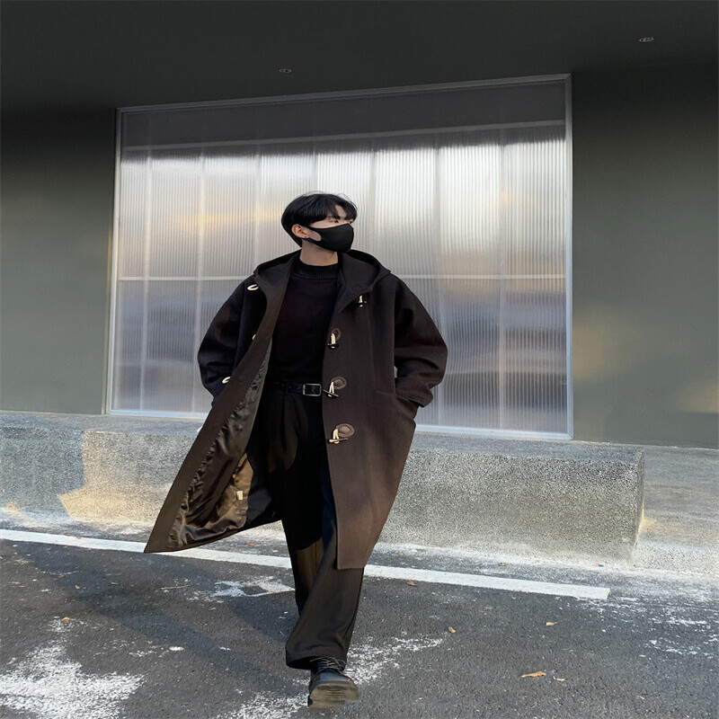 XZ413-HW400-P130-2024春装新休闲潮流宽松牛角扣男士大衣外套