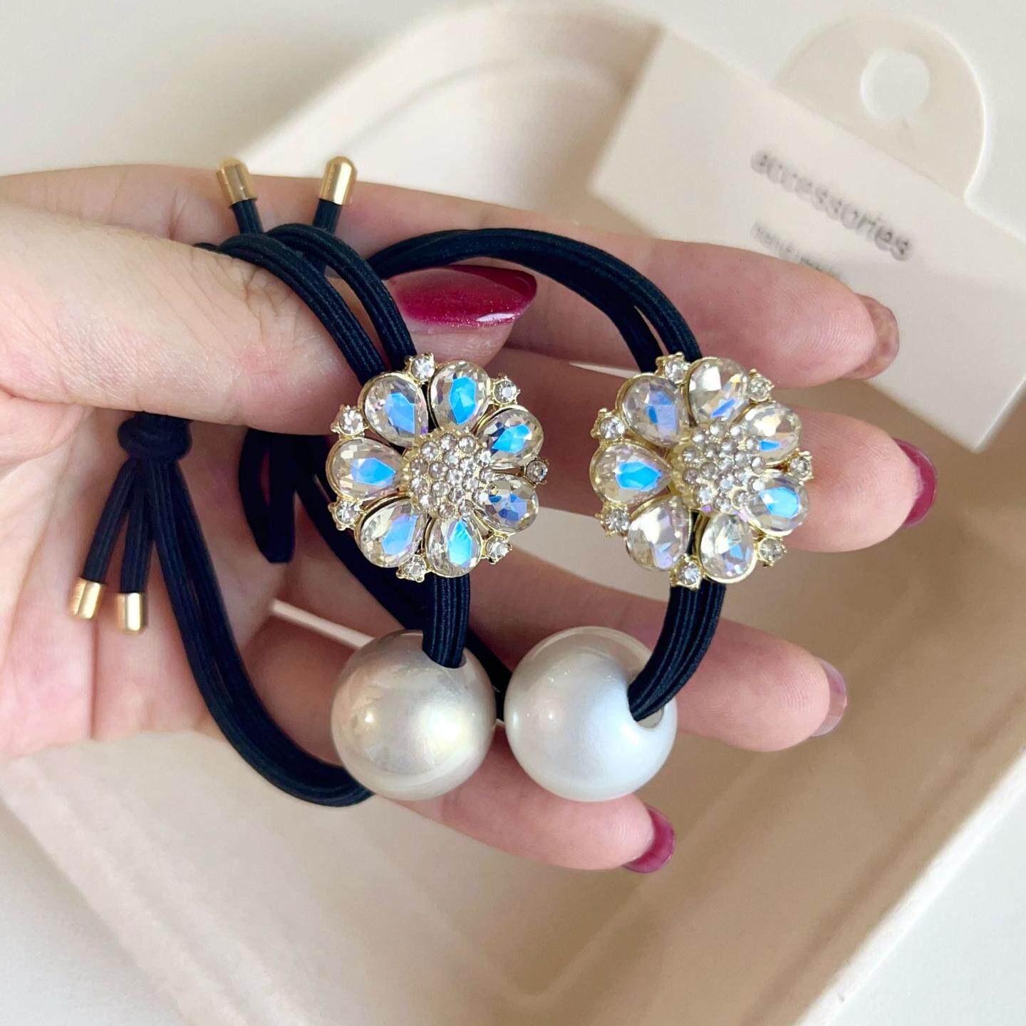 时尚镶钻花朵发绳气质珍珠高弹力扎马尾百搭丸子头皮筋发圈发饰品