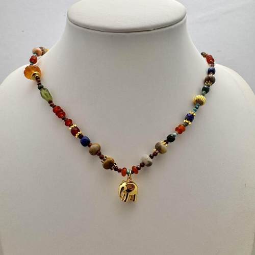 彩色石小象串珠锁骨链女款