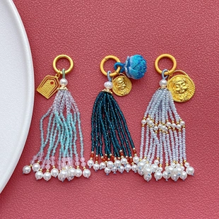 手工流苏穗子多巴胺糖果渐变色水晶挂件手持手项链毛衣链配胸针