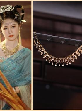古风汉服头饰水钻唐风软璎珞额饰品项链眉心坠流苏配饰异域风情