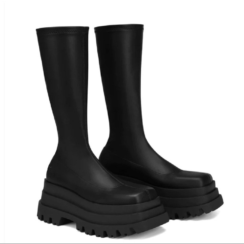 松糕跟皮鞋弹力靴短靴women wedge boots long boots big size 43