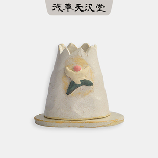 日本进口美浓烧粗陶手工香插香座摆件线香底座线香托盘