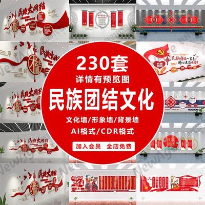 党建民族团结一家亲精神统一复兴宣传标语背景民族团结文化墙素材
