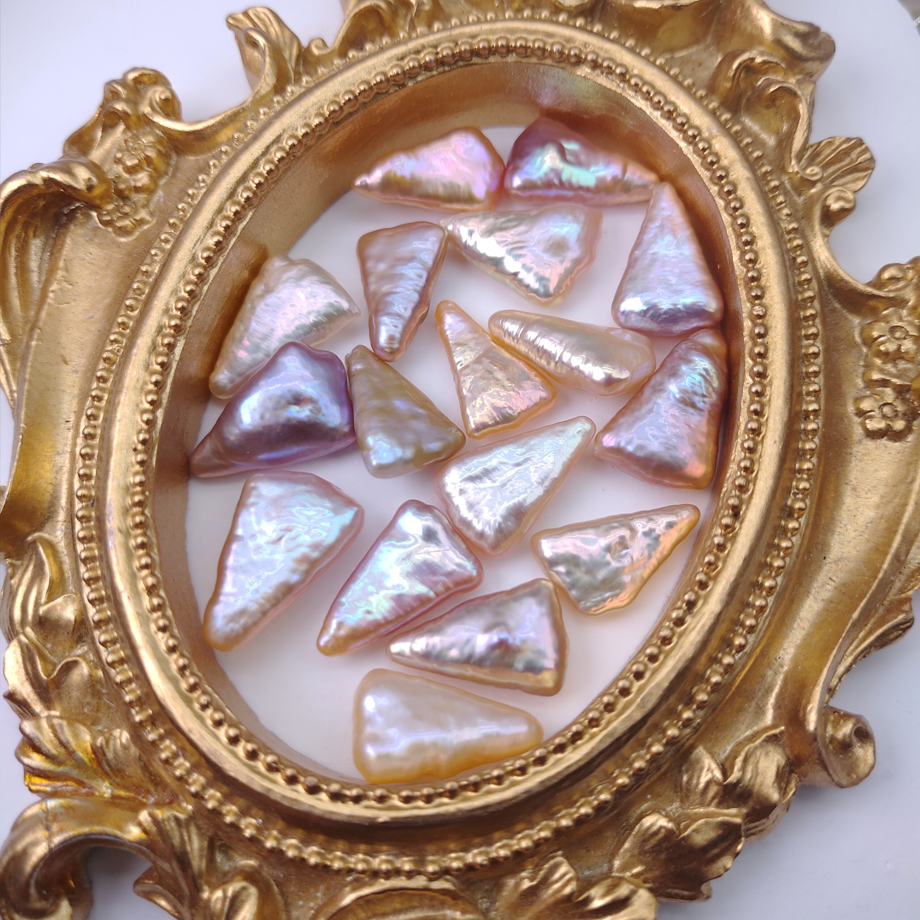 强光彩色三角形巴洛克珍珠松树形天然淡水珍珠散珠diy饰品材料