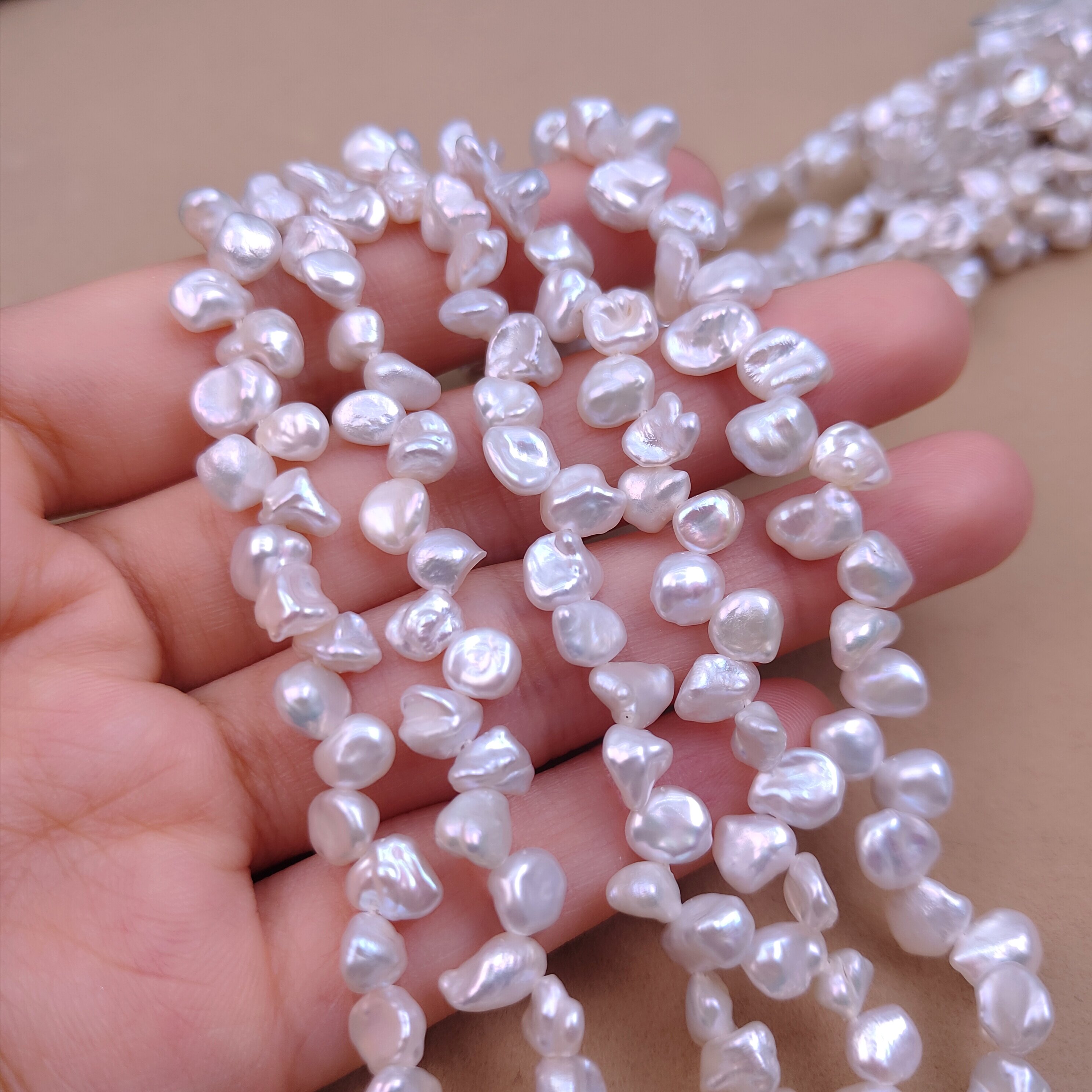 三七孔花瓣keshi天然淡水珍珠碎银子diy项链服饰半成品配件材料
