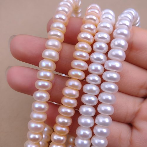 强光扁珠6-10mm算盘珍珠车轮天然淡水珍珠diy半成品饰品配件材料