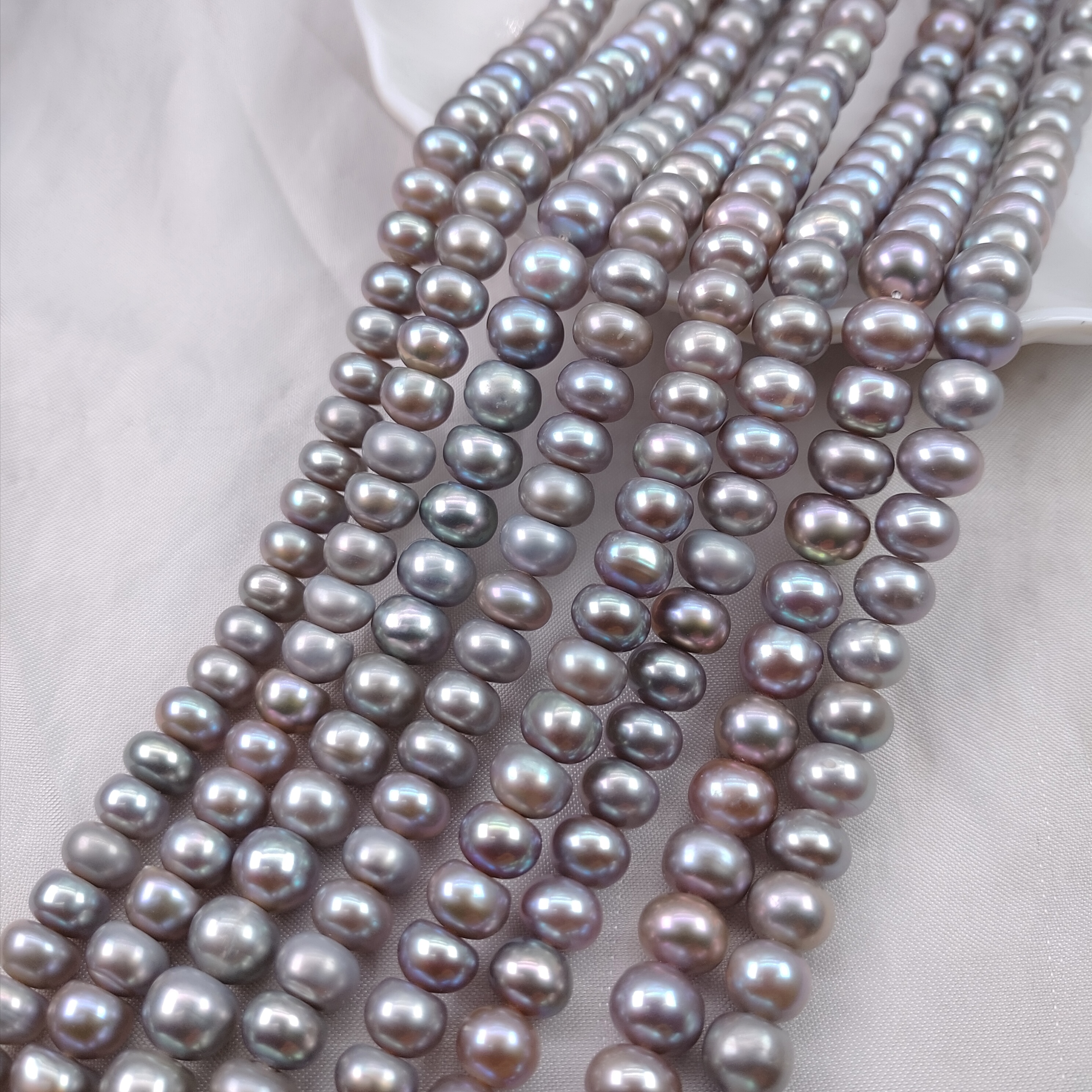 强光灰色算盘珍珠叠孔纽扣面包珍珠项链手链diy饰品原材料