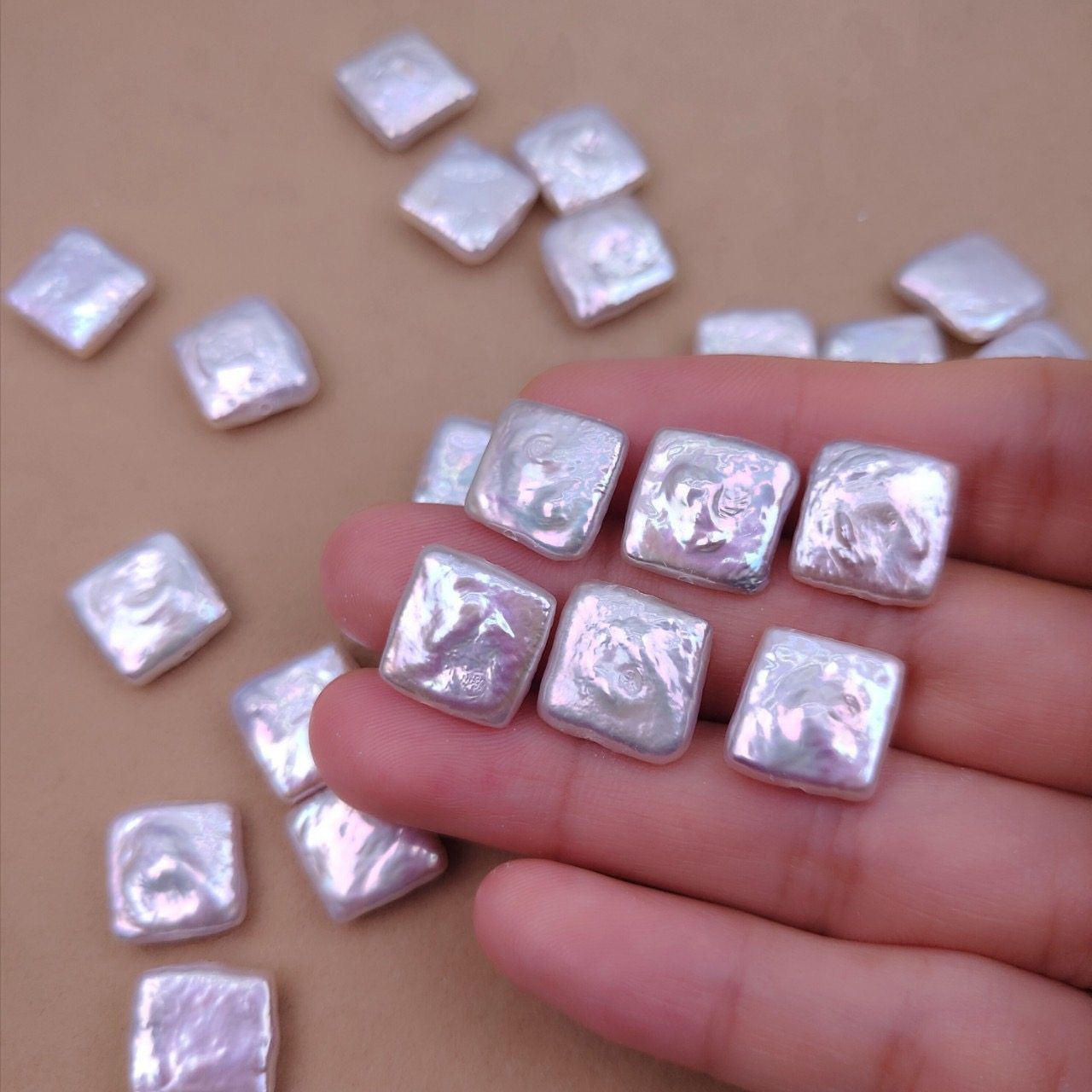 正方形巴洛克珍珠方块淡水珍珠裸珠打通孔饰品材料DIY