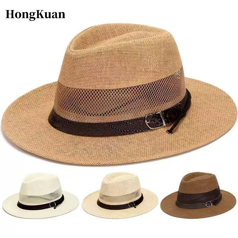 帽子男草帽遮阳帽老人爸爸爷爷草编网眼防晒帽中老年透气凉帽夏天