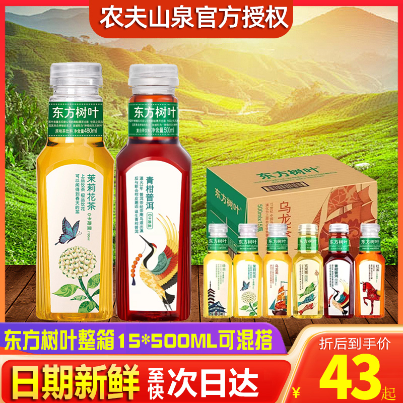 农夫山泉东方树叶饮料500ml*15瓶整箱青柑普洱茶红茶茉莉花乌龙茶