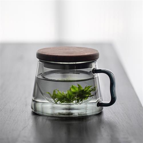可加热耐高温玻璃杯泡茶杯带盖茶水分离杯带把家用办公杯子300ml