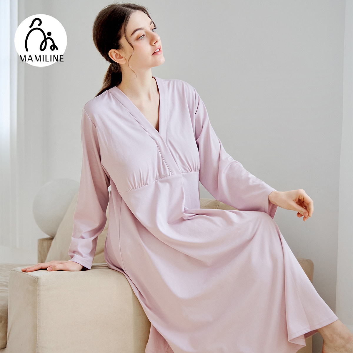 MAMILINE孕妇莫代尔睡裙带胸垫待产裙孕期产后哺乳衣月子服夏季
