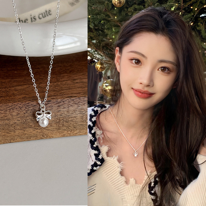 蝴蝶结珍珠款项链女高级感轻奢小众气质锁骨链秋冬毛衣链颈链配饰,饰品/流行首饰/时尚饰品新,项链,淘宝优惠券,粉丝福利购,淘宝优惠卷