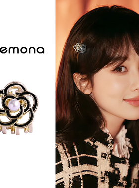 黑色山茶花发夹女2026新款侧边夹秋冬气质小抓夹韩系公主半扎发饰