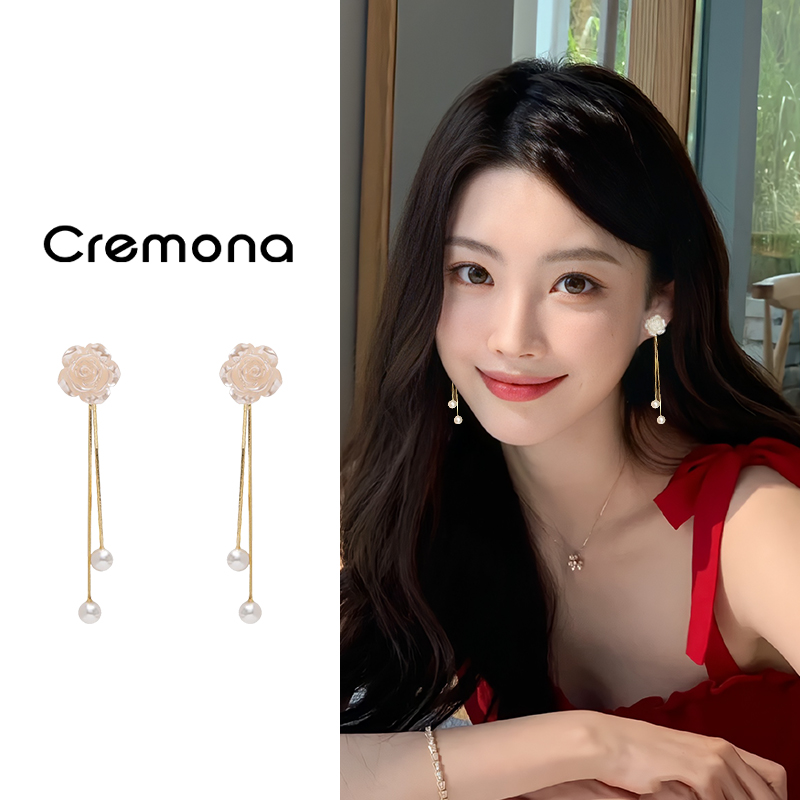 气质流苏山茶花朵耳夹女